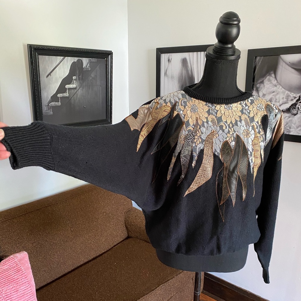 Vintage Maurada Black And Gold Sweater